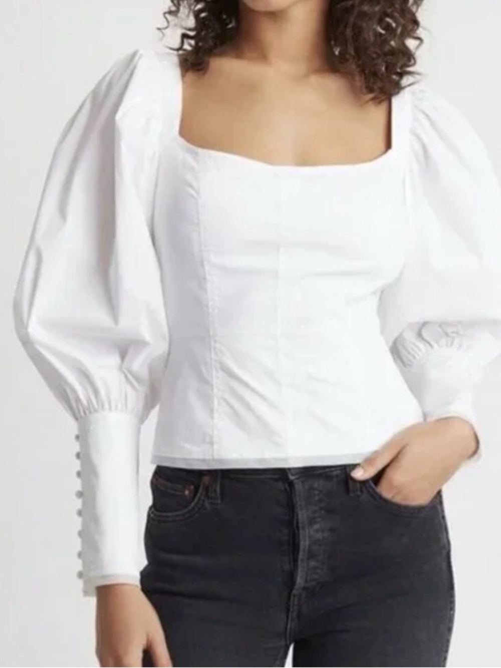 White Square-Neck Puff Sleeve Top - XS